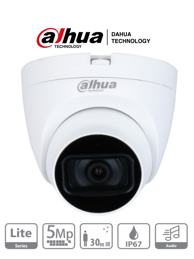 Cámara análoga tipo Domo HD, 5 megapixeles con audio DH-HAC-HDW1500TLQN-A marca Dahua