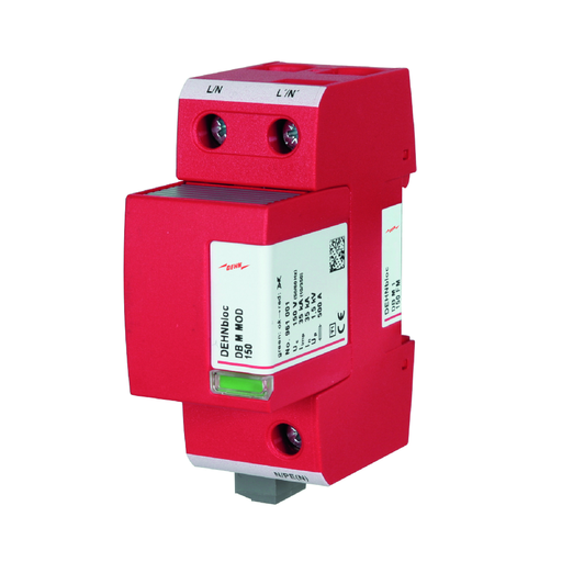[DEHN-1] Supresor de transientes tipo 1, 120v, 60Hz, Ip 35kA, Vmax 150v, Capacidad 2 Módulos, Unipolar, Inc. Base, Dehn 961115