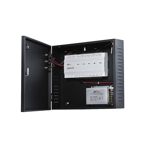[INBIO460-PRO] Panel de control de acceso serie PRO para cuatro puertas con terminales de conexion para lectores esclavas, entradas y salidas de alarma y metodos para realizar vinculaciones, incluye caja metalica y fuente de poder Marca: ZKTeco