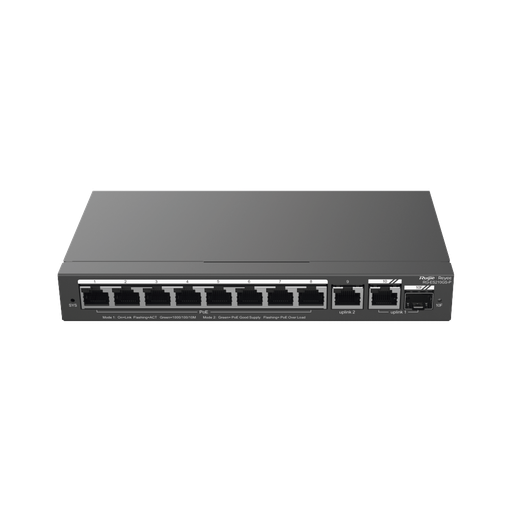 [RG-ES210GS-P] Switch 8 Puertos PoE Gigabit, administrable con 1 Puerto Uplink Gigabit + 1 Puerto Combo SFP/RJ45 Gigabit, Gestión Gratuita desde la Nube, 120W marca RUIJIE